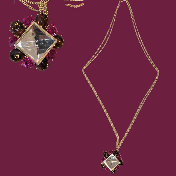 Rachel Leigh, Large Jeweled Pendant Gold Necklace, Retail $258, 17 inches - Picture 3 of 10